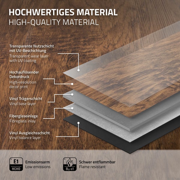 ML-Design Deluxe PVC Bodenbelag, Click Vinyl-Dielen, Vinylboden, 122 cm x 18 cm x 4,2 mm, Dicke 4,2 mm, 3,08m²/14 Dielen, Classic Akazie, Braun, Holzoptik, rutschfest, wasserfest, Belastungsklasse 34