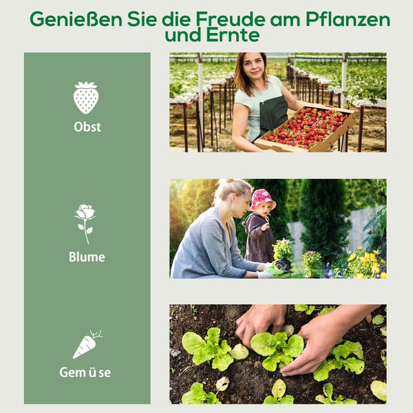 Freude am Pflanzen und Ernten mit Obst, Blumen und Gemüse.