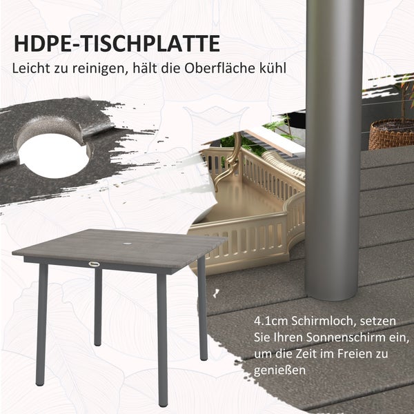 Outsunny Beistelltisch, 90L x 90B x 75H cm, Aluminium, HDPE, grau