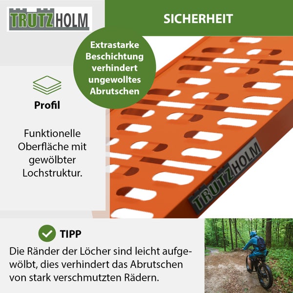 TRUTZHOLM 1x Auffahrrampe klappbar 228 cm Traglast 340 kg Alu orange gelocht Motorradrampe Mofarampe