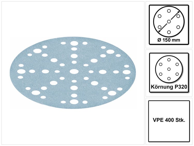 Festool STF D150/48 Schleifscheiben Granat P320 150 mm 400 Stk. ( 4x 575170 ) für RO 150, ES 150, ETS 150, ETS EC 150, LEX 150, WTS 150, HSK-D 150
