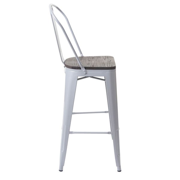 Metallbarhocker mit Holzoptik Sitzfläche