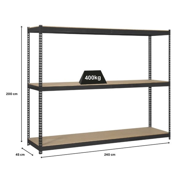 PROREGAL Schwerlastregal Wood Beast Three HxBxT 200 x 240 x 45 cm 3 Ebenen Fachlast 400 kg Anthrazit