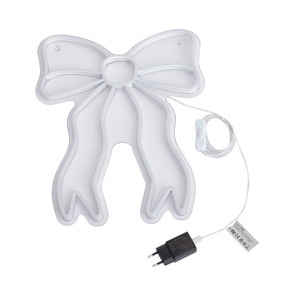 LED Dekoleuchte in Form einer Schleife mit Stromkabel und Netzstecker zur Wandmontage
