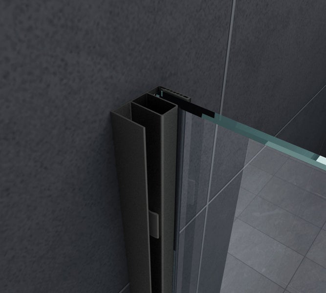 Detailansicht einer Duschkabine mit Rahmen und Glaswand