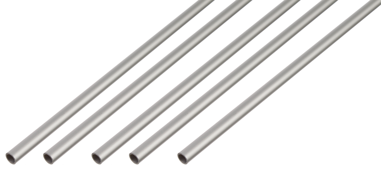 Fünf runde Aluminiumrohre aus Metall für Heimwerkerprojekte