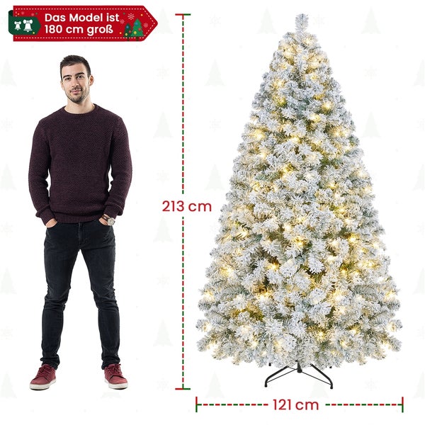 Künstlicher, beleuchteter Weihnachtsbaum, verschneit, Höhe 213 cm