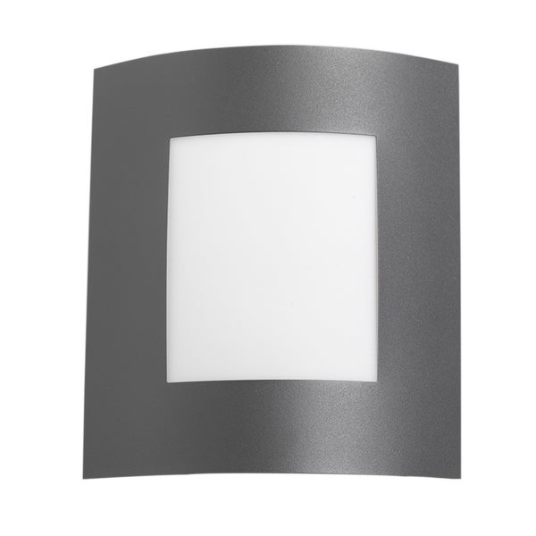 Moderne Außenwandleuchte mit gewölbtem anthrazitfarbenem Gehäuse und weißem Lichtfeld.