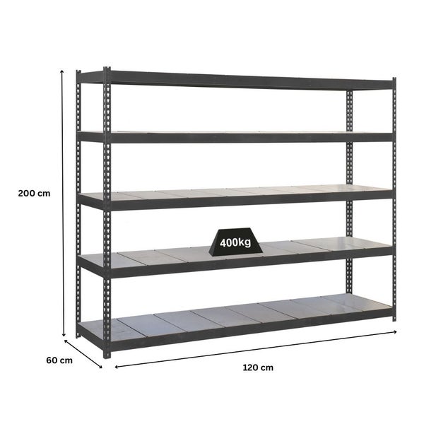 Schwerlastregal METAL YETI FIVE | HxBxT 200x120x60cm | Fachlast 400kg | Anthrazit