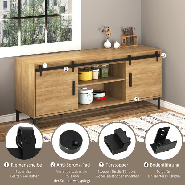 HOMCOM Schiebetürsystem Laufschiene Schiebetürbeschlag für doppelte Holztüren Zubehör Kohlenstoffstahl Schwarz 183 x 0,6 x 18 cm