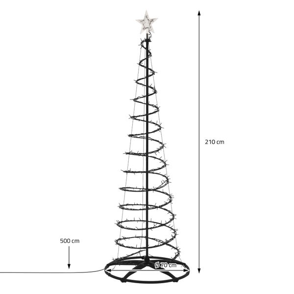 LED Lichterbaum in Spiralform mit Sternspitze, Höhe 210 Zentimeter, Durchmesser 70 Zentimeter, Zuleitung 500 Zentimeter