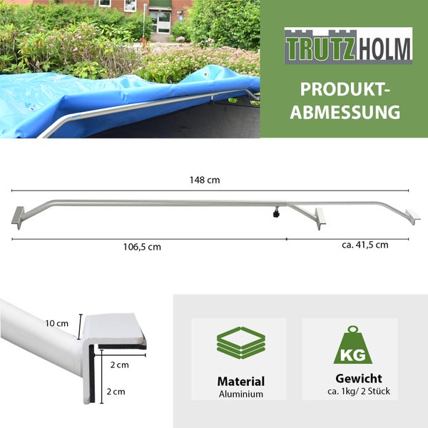 Produktabbildung mit Maßangaben und Materialinformationen zum Aluminium Gestänge