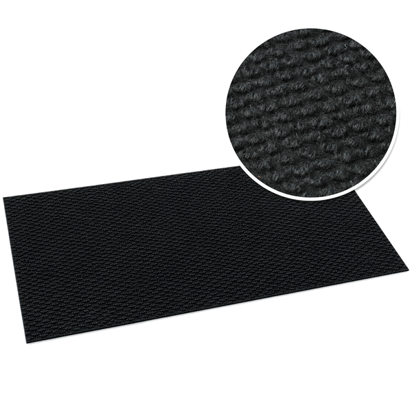 Schwarze Schmutzfangmatte mit Detailansicht der strukturierten Oberfläche.