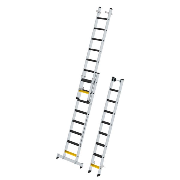 MUNK Stufen- Mehrzweckleiter mit Wandlaufrollen, clipstep R13 und Nivello® Traverse 3x8 Stufen