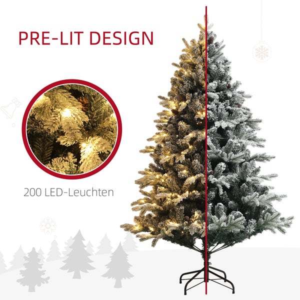 HOMCOM Künstlicher Weihnachtsbaum, 180 cm Christbaum mit 793 Spitzen, Kunstschnee, klappbar Stahlständer, für Weihnachten Deko, Grün