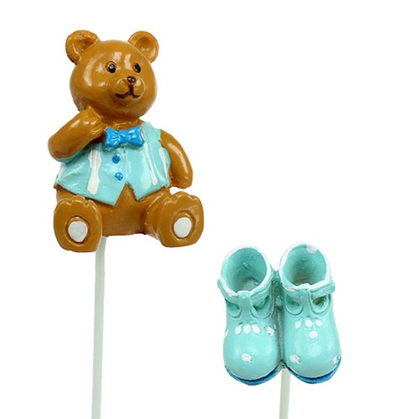 Dekofiguren für den Garten: Teddybär mit Fliege und Babyschuhe