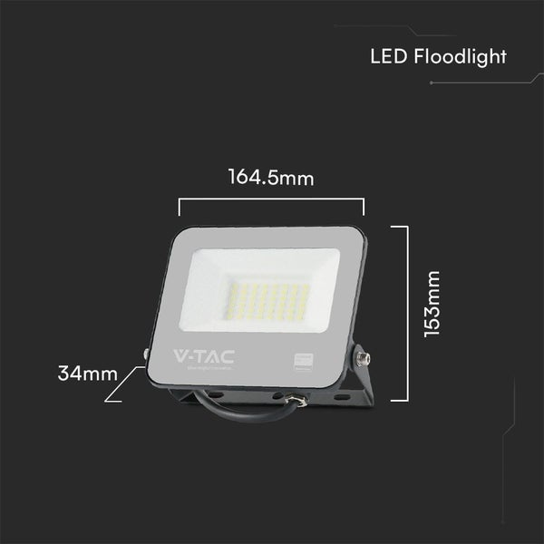 LED-Flutlichtstrahler mit den Maßen 164,5 mm x 153 mm x 34 mm.