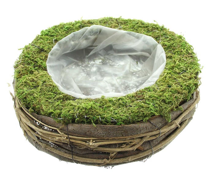 FRANK FLECHTWAREN | Pflanzer Natur, METALL, MOOS, WEIDE, KUNSTSTOFF, Ø 26 x 9 cm, innen-Ø 15 cm