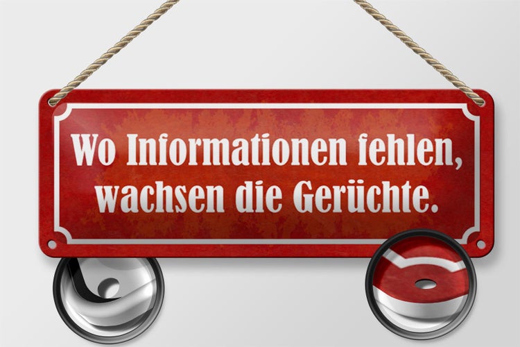 Blechschild Spruch 27x10cm wo Informationen fehlen Gerüchte Dekoration