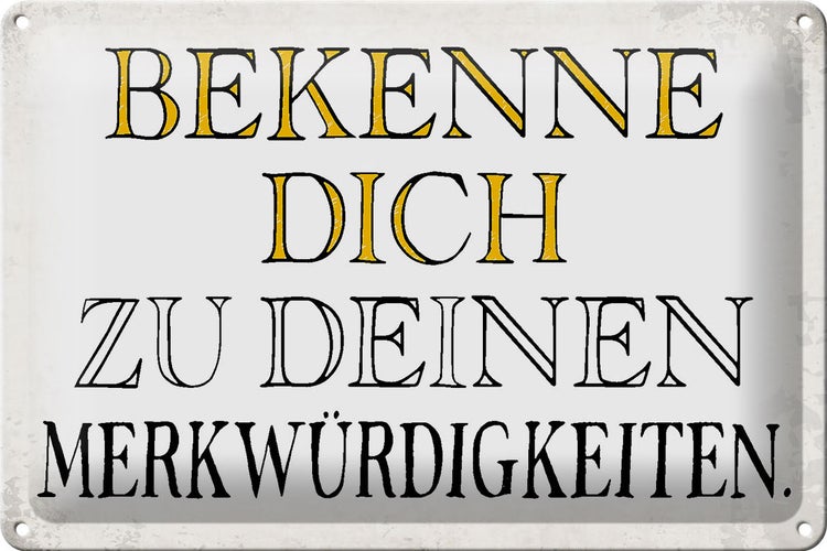 Blechschild Spruch 30x20cm bekenne dich Merkwürdigkeiten