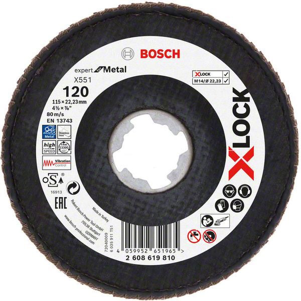 Bosch X-LOCK-Fächerschleifscheibe X551, Expert for Metal, K: 120, Scheibend.: 115 mm - 2608619810