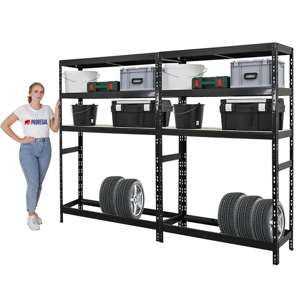 PROREGAL Mega Deal 2x Reifenregal Tiger HxBxT 180 x 120 x 40 cm bis zu 6 Reifen auf 1 Ebene mit 3 Fachboden Schwarz