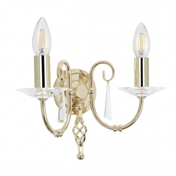 Wandleuchte mit zwei Leuchten und Kristallanhängern