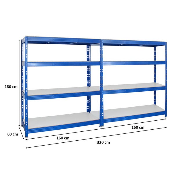 PROREGAL Mega Deal 2x Profi Schwerlastregal Rhino HxBxT 180 x 160 x 60 cm 4 Melamin-Ebenen 16mm Fachlast 500 kg Blau