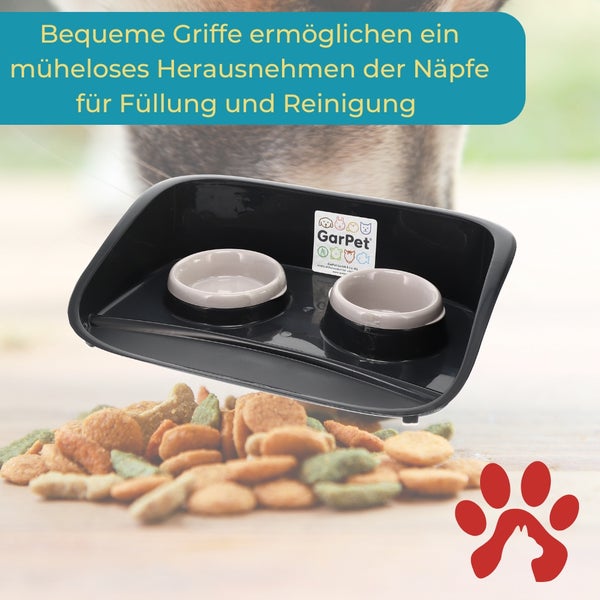 Hundenapf mit Unterlage Futternapf mit Spritzschutz Doppelnapf Hund Hundenapf Set mit Unterlage mit Rückwand Futterstation 2 Näpfe Napfunterlage erhöht Futterbar Katze