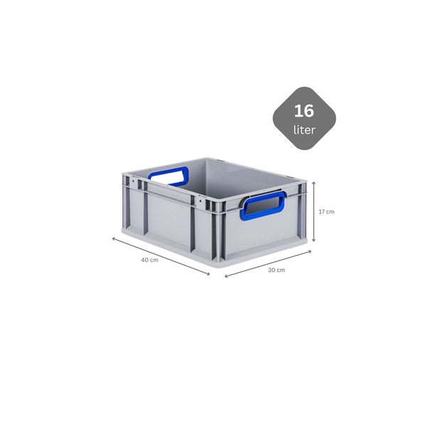 PROREGAL Spar Set 5x Eurobox Nextgen Color Mit Auflagedeckel & Schiebeschnappverschlüsse HxBxT 17 x 30 x 40 cm Griffe Blau Offen Glatter Boden