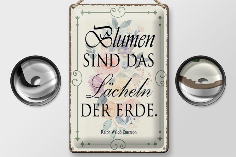Blechschild Spruch 20x30cm Blumen sind das Lächeln der Erde