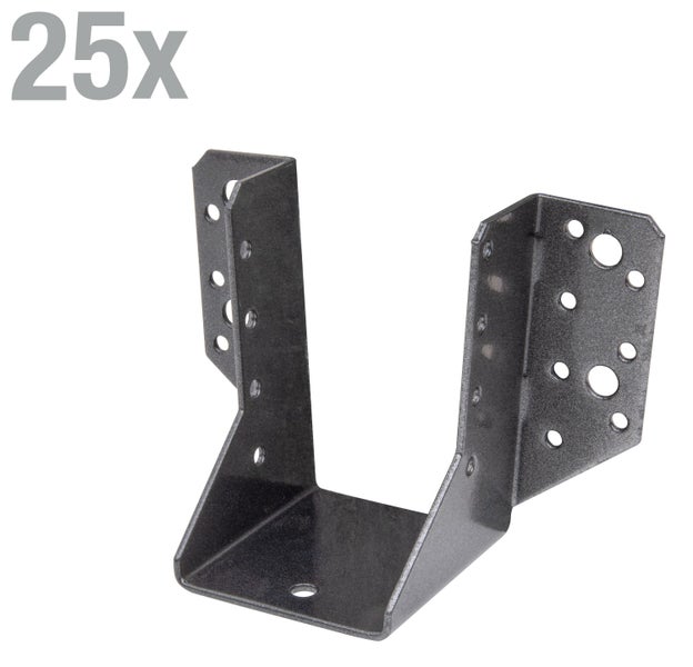 Set mit 25 Balkenschuhen aus Metall zur stabilen Befestigung von Holzbalken.
