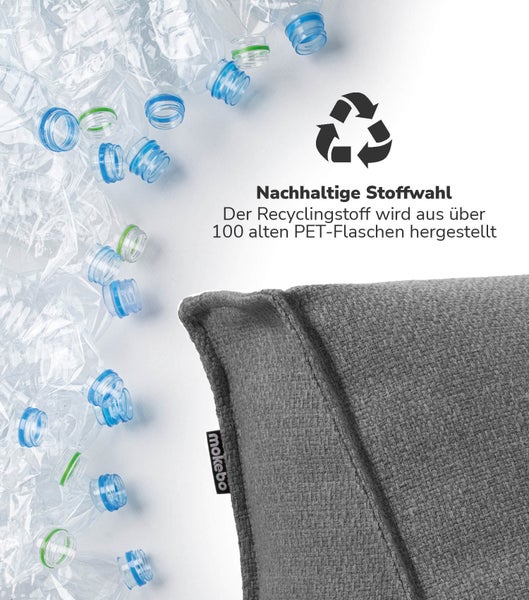 mokebo Sitzsack mit Hocker für Kinder und Erwachsene 'Der Sundowner', Bean Bag nachhaltig aus Recyclingstoff mit EPS-Perlen Füllung in Grau