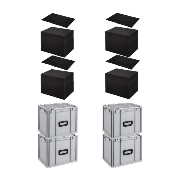 PROREGAL SuperSparSet 4 x Eurobox NextGen Portable Mit Rasterschaumstoff und Schaumstoffeinlage HxBxT 33,5 x 30 x 40 cm 30 Liter Eurobehälter Transportbox