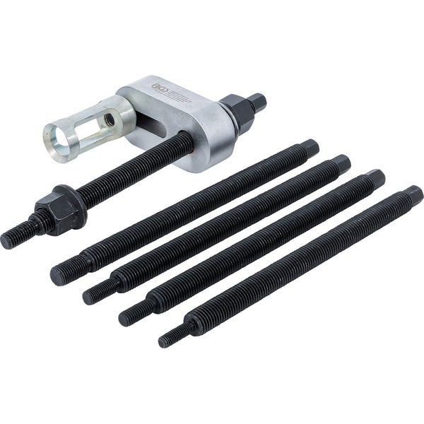 Abzieher-Set mit silberfarbenem Gehäuse und fünf schwarzen Gewindestangen