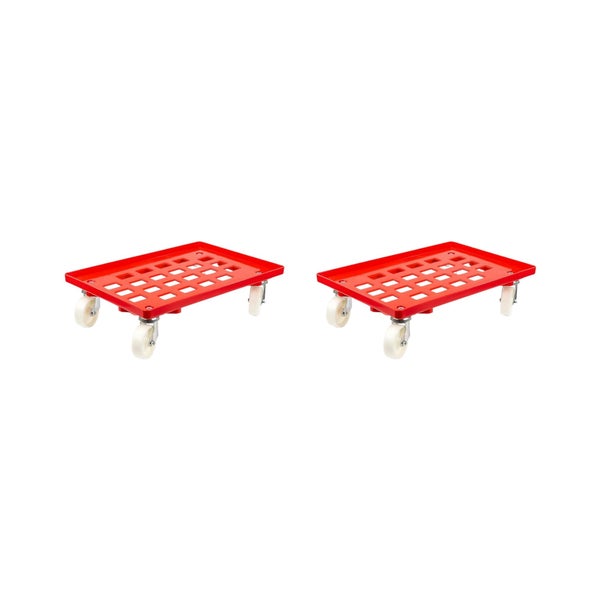 PROREGAL SparSet 2x Transportroller für Euroboxen 60 x 40 cm mit Kunststoffräder Rot Gitter/Rasterdeck 2 Lenkrollen und 2 Bockrollen Traglast 300 kg