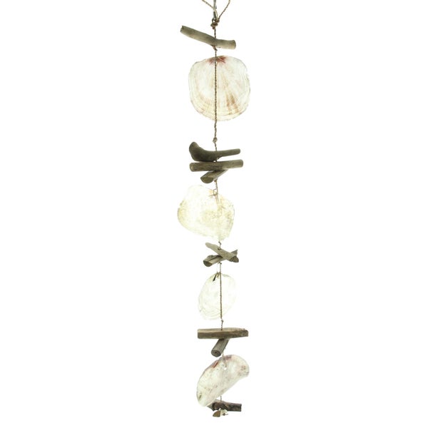 FRANK FLECHTWAREN | Windspiel Capiz, 2er Set, CAPIZ, TREIBHOLZ, HANF, Girlande ca. GH 80 cm, Holzring des Mobile Ø 15 cm