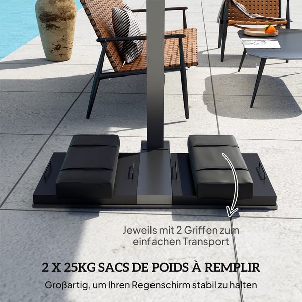 Outsunny 2er Set Sandsäcke für Sonnenschirm auffüllbar bis 25 kg Sandsack für Schirmständer 600D Oxford Gewichtete zum befüllen Beschwerung Schirmfußgewicht für Outdoor-Schirmständer Schwarz