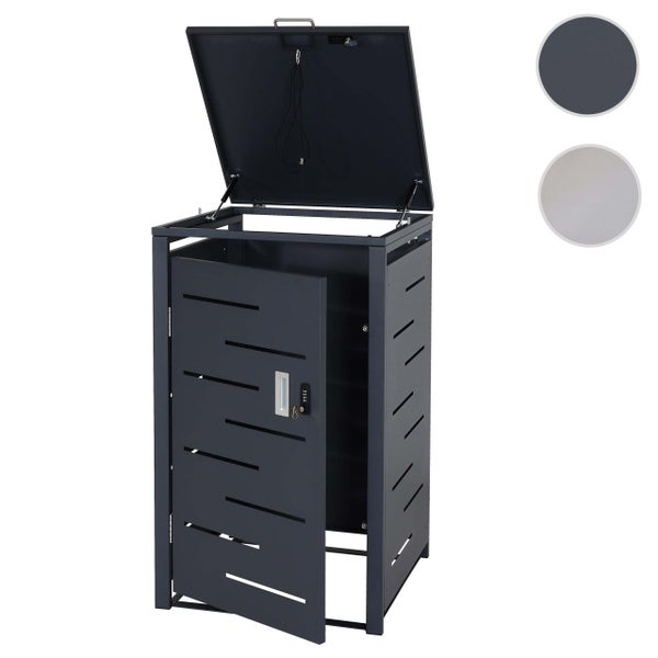 Mülltonnenbox mit geöffnetem Deckel und Tür