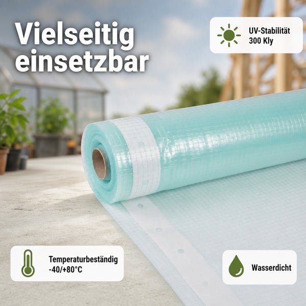 Gitterfolie auf Rolle für Garten und Bau mit UV Stabilität von 300 Kly, temperaturbeständig von minus 40 bis plus 80 Grad und wasserdicht.
