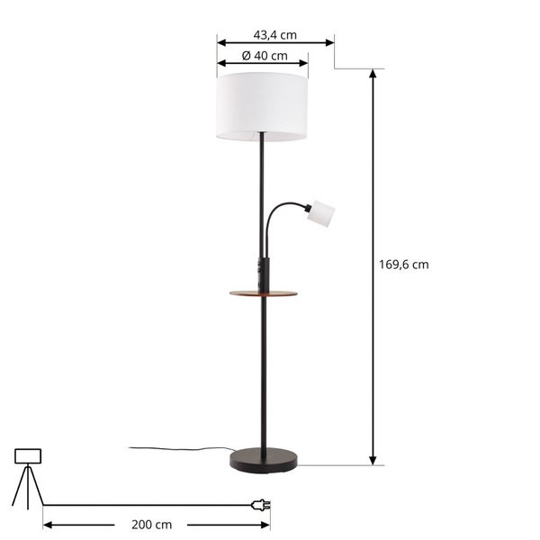 Stehlampe mit Leselampe und Ablage, Höhe 169,6 cm