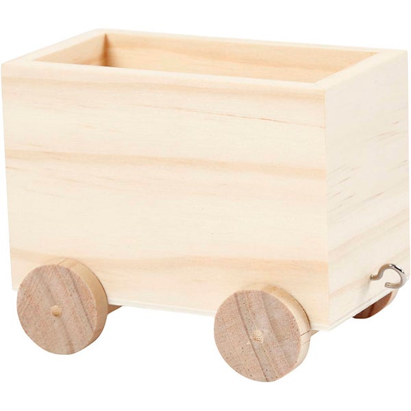 Holzkasten auf Rädern zur Dekoration