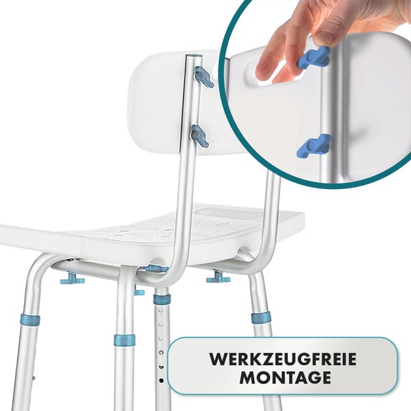 Duschstuhl mit verstellbaren Beinen und Rückenlehne