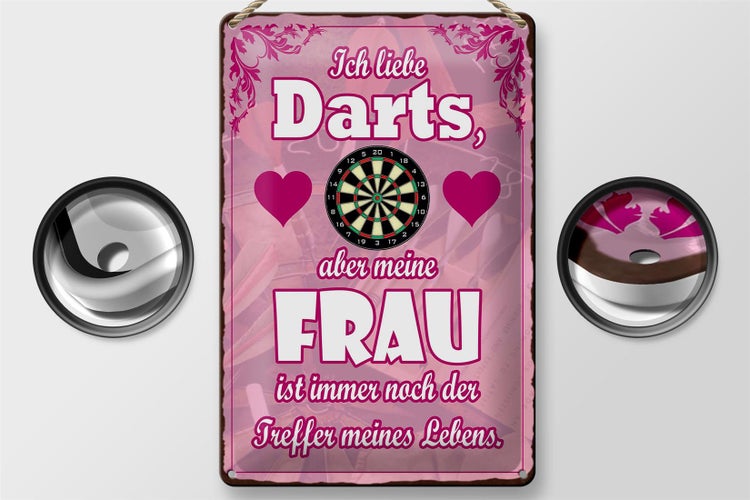 Blechschild Spruch 20x30cm ich liebe Darts aber meine Frau