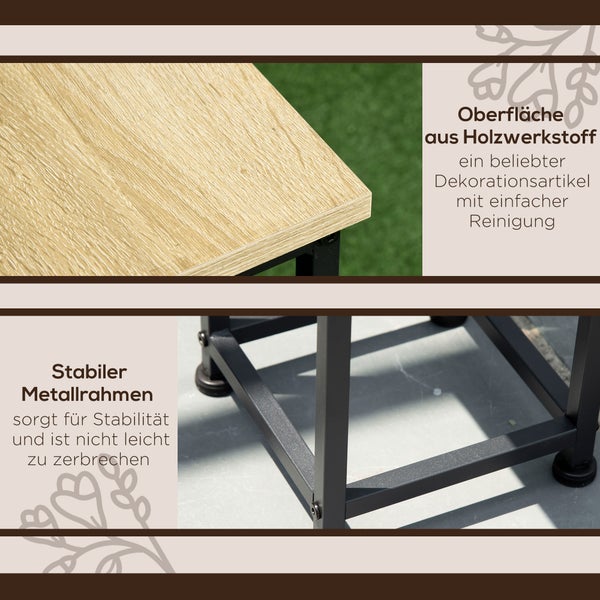 Outsunny 3-teiliges Set Pflanzenständer Stapelbarer Blumenhocker Blumentopfhalter Platzsparender Pflanzenhocker im Industriedesign für Garten Balkon Schwarz+Natur