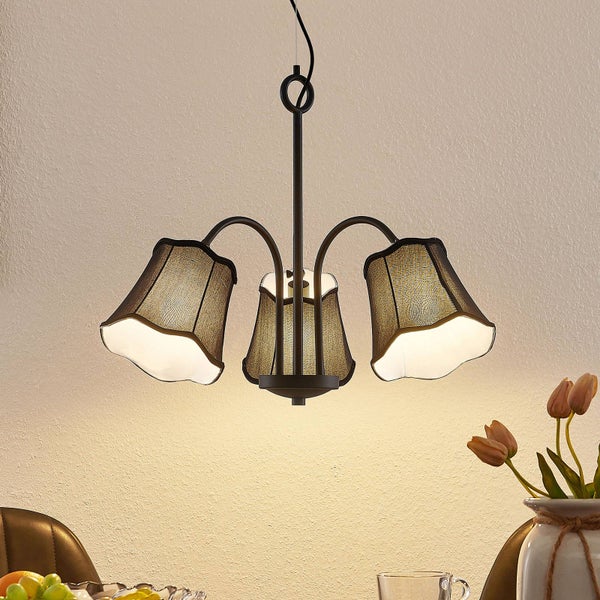 Lucande Pendelleuchte Binta (Retro, Vintage Antik) in Schwarz aus Textil (3 flammig E14) - Hängeleuchte Esstischlampe Hängelampe Wohnzimmerleuchte