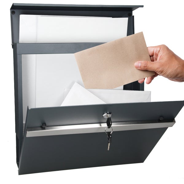 ECD Germany Briefkasten mit Zeitungsfach 37x11x36,5 cm aus Stahl pulverbeschichtet Anthrazit-Grau inkl. 2 Schlüssel, Montagematerial - Moderner Design Wandbriefkasten Postkasten Mailbox Zeitungsrolle
