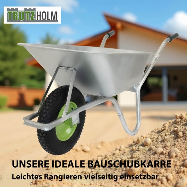 Trutzholm Schubkarre mit Reifen vor einem Haus