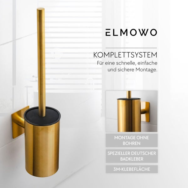 Wandmontierte WC Bürstengarnitur aus Metall mit Klebesystem zur einfachen Montage ohne Bohren.