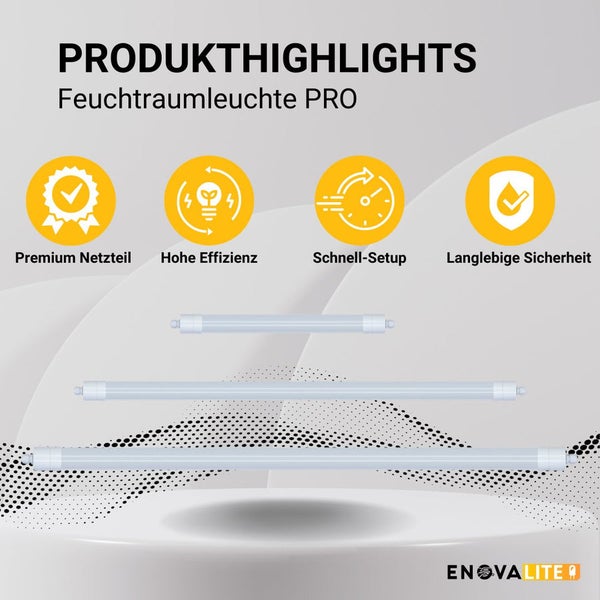 Feuchtraumleuchte PRO Produktmerkmale: Premium Netzteil, hohe Effizienz, Schnell-Setup, lange Lebensdauer